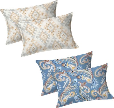 Ralish Cotton Pillows Cover(Pack of 4, 46 cm*71 cm, Cream, Dark Blue)