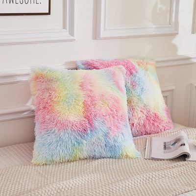 KNEFT Square Shape Fur Pillow Microfibre Solid Cushion Pack of 2(Multicolor)