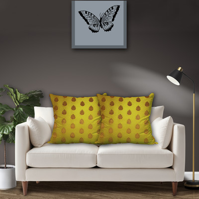 Avirons Silk Cushions Cover(40 cm*40 cm, Pack of 2, Yellow)