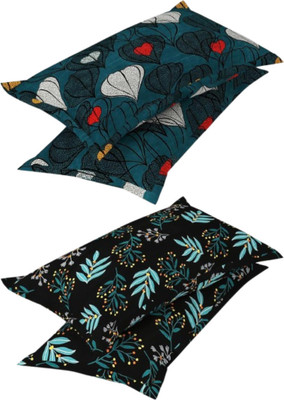P.Rtrend Cotton Pillows Cover(43 cm*69 cm, Pack of 4, Dark Blue, Black)