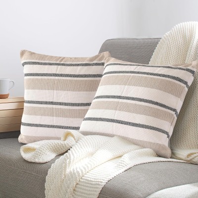 SASHAA WORLD Striped Cushions Cover(Pack of 2, 45 cm*45 cm, Beige)
