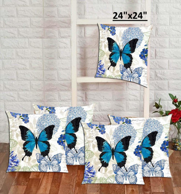 ZUCLLIN Jute Cushions Cover(Pack of 5, 40 cm*40 cm, Blue, Black)