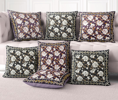LoomJungle Polycotton Cushions Cover(Pack of 7, 40 cm*40 cm, Purple, Brown)