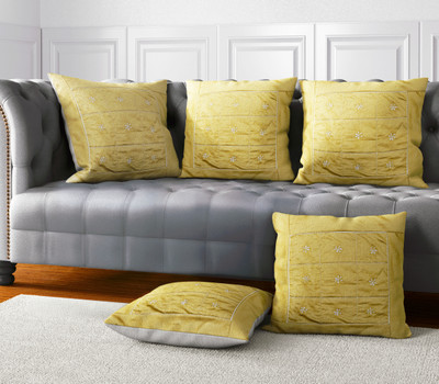 LoomJungle Cotton Cushions Cover(40 cm*40 cm, Pack of 5, Gold)