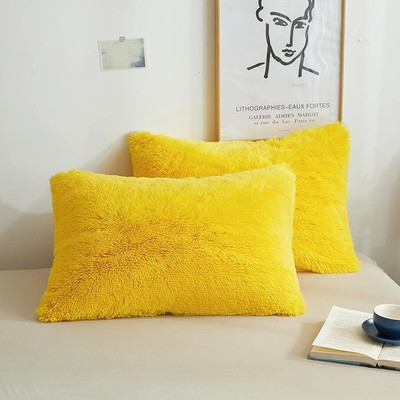 KNEFT Fur Pillows Cover(40 cm*55 cm, Pack of 2, Yellow)