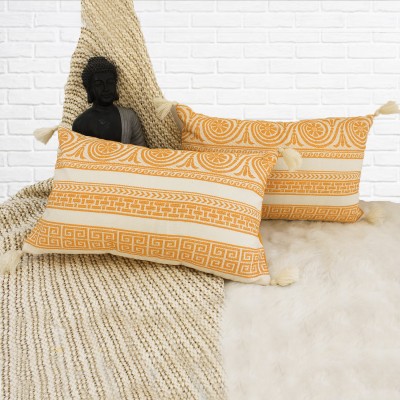 Dekor World Striped Cushions & Pillows Cover(Pack of 2, 45 cm*70 cm, Yellow)
