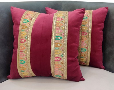 GOOD VIBES Sequin Cushions & Pillows Cover(Pack of 2, 40 cm*40 cm, Maroon, Red)