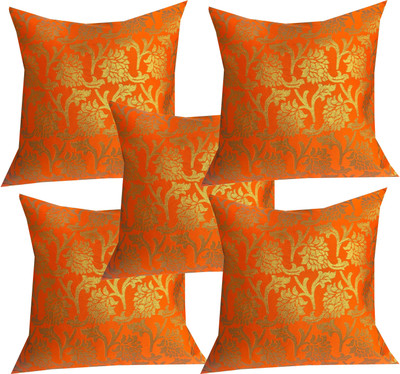 PInK PARROT Cotton Cushions Cover(39 cm*39 cm, Pack of 5, Orange)