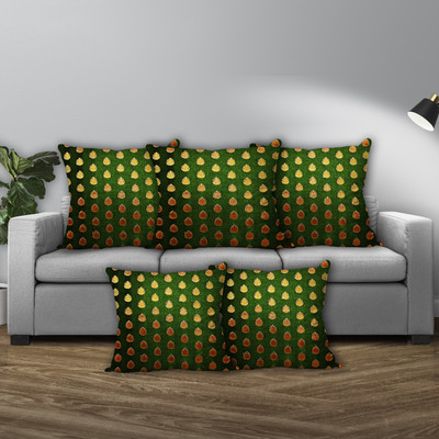 Avirons Silk Cushions Cover(40 cm*40 cm, Pack of 5, Green)