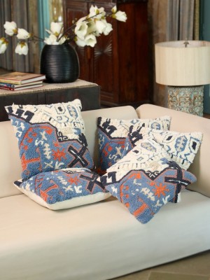 Sanskrutihomes Embroidered Cushions Cover(Pack of 5, 40.64 cm*40.64 cm, Blue)