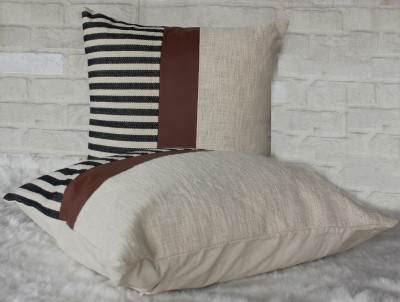 Dekor World Striped Cushions & Pillows Cover(Pack of 2, 40 cm*40 cm, Black, Cream)