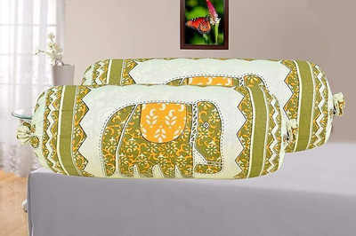 Thayan Cotton Bolsters Cover(41 cm*82 cm, Pack of 2, Green, White)