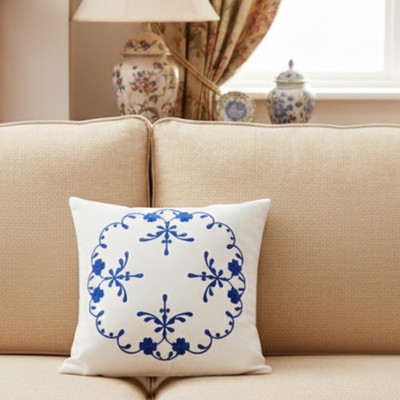 Arsha Chikankari Cotton Cushions & Pillows Cover(40 cm*40 cm, White, Blue)