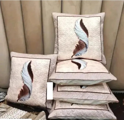 BANAVY Velvet Cushions Cover(40 cm*40 cm, Pack of 5, Beige, Multicolor)