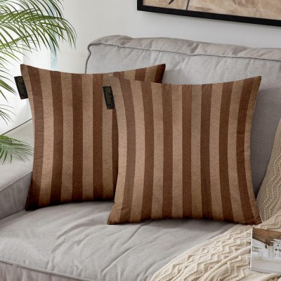 Lushomes Striped Cushions Cover(Pack of 2, 60 cm*60 cm, Brown)