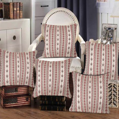 Tesmare Jacquard Cushions & Pillows Cover(Pack of 5, 40 cm*40 cm, Beige, Maroon)