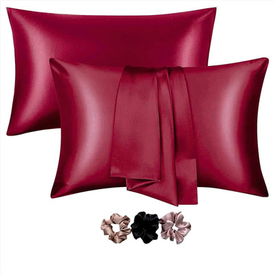 Sparklings Satin Pillows Cover(18 cm*28 cm, Pack of 2, Maroon)