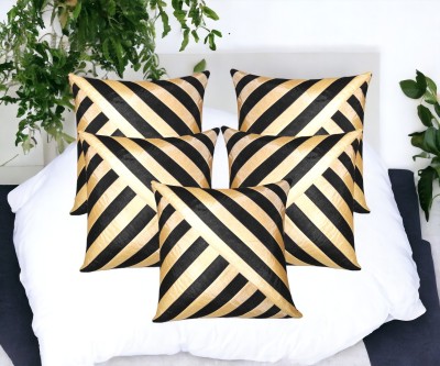 ZIKRAK EXIM Striped Cushions Cover(Pack of 5, 40 cm*40 cm, Black, Beige)