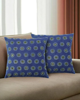 Peepul Tree Cotton Cushions & Pillows Cover(40.64 cm*40.64 cm, Pack of 2, Blue, Green)