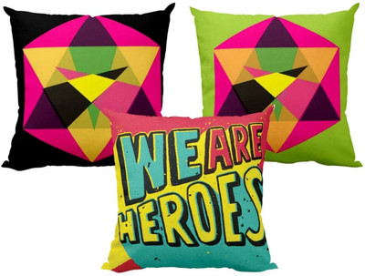 TheYaYaCafe Cotton Cushions Cover(40 cm*40 cm, Pack of 3, Multicolor)