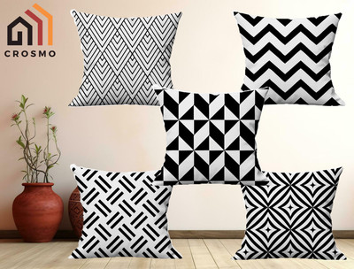 Crosmo Jute Cushions Cover(40 cm*40 cm, Pack of 5, White, Black)