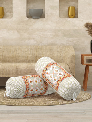 Blocks Of India Cotton Cushions & Bolsters Cover(40 cm*80 cm, Pack of 2, Orange)