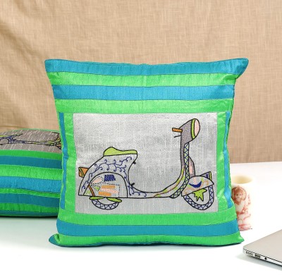 Indha Craft Embroidered Cushions Cover(Pack of 2, 40 cm*40 cm, Silver, Blue, Green)