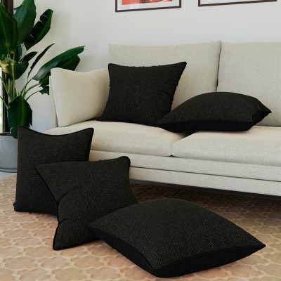 KUBER INDUSTRIES Jute Cushions Cover(Pack of 5, 41 cm*41 cm, Black)