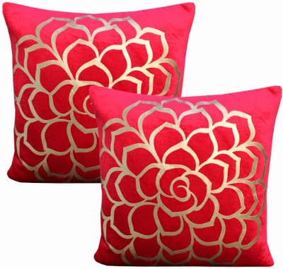 Dekor World Floral Cushions & Pillows Cover(Pack of 2, 40 cm*40 cm, Red)