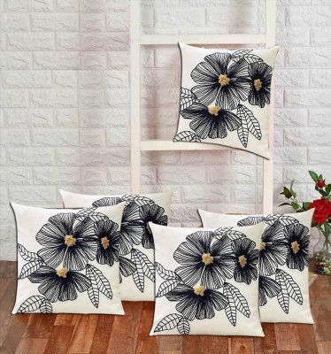 Abhsant Jute Cushions Cover(Pack of 5, 40 cm*40 cm, White, Black)