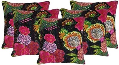 Handy Craft India Floral Cushions Cover(Pack of 5, 40 cm*40 cm, Black)