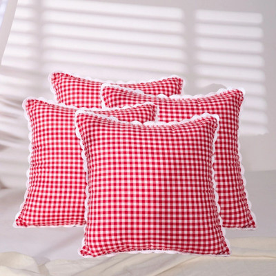Sleepy Threads Cotton Cushions Cover(40 cm*40 cm, Pack of 4, Red, White)
