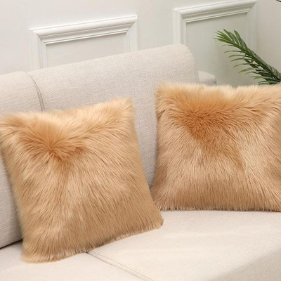 KNEFT Fur Cushions Cover(30 cm*30 cm, Pack of 2, Gold)
