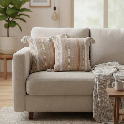 The Elvia Cotton Cushions Cover(40 cm*40 cm, Pack of 2, Beige)