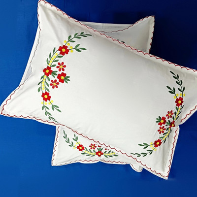 Arsha Chikankari Cotton Pillows Cover(48 cm*72 cm, Pack of 2, White)