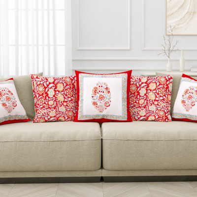 Blocks Of India Cotton Cushions Cover(40 cm*40 cm, Pack of 5, Brown)