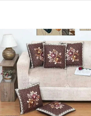 BANAVY Velvet Cushions Cover(40 cm*40 cm, Pack of 5, Brown, Orange)