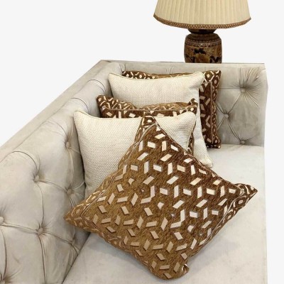 GOOD VIBES Jacquard Cushions & Pillows Cover(Pack of 5, 40 cm*40 cm, Brown)