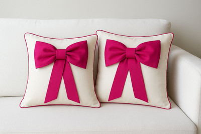 FRILLART Satin Cushions Cover(16 cm*16 cm, Pack of 2, White, Pink)