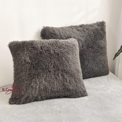 Espresso Fur Cushions Cover(Pack of 2, 35.56 cm*35.56 cm, Grey)