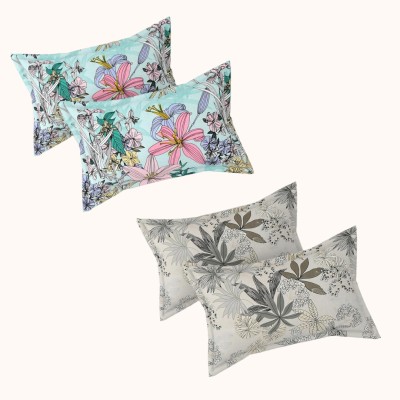 Ralish Cotton Pillows Cover(Pack of 4, 46 cm*71 cm, Blue, Silver)