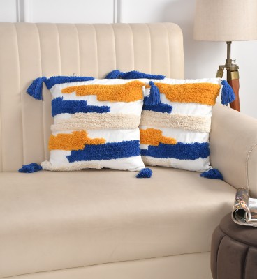 DKDECORATIVE Self Design Cushions Cover(Pack of 2, 40 cm*40 cm, Blue, Yellow)