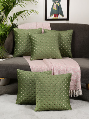 DECOLOGY Velvet Cushions Cover(40 cm*40 cm, Pack of 5, Green)