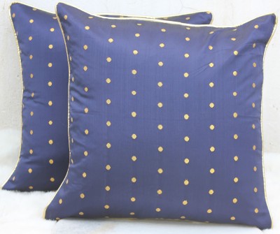 Dekor World Polka Cushions & Pillows Cover(Pack of 2, 30 cm*30 cm, Dark Blue)