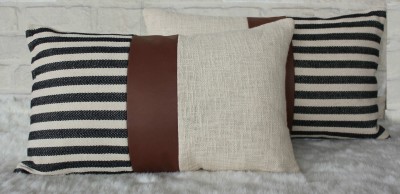 Dekor World Striped Cushions & Pillows Cover(Pack of 2, 30 cm*50 cm, Black, Cream)