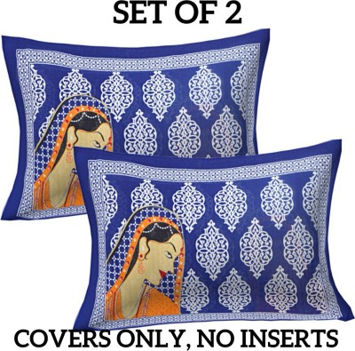 SARVOCH Cotton Pillows Cover(Pack of 2, 44 cm*66 cm, Blue)