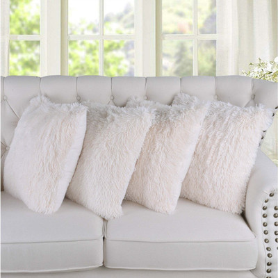 KNEFT Fur Cushions Cover(30 cm*30 cm, Pack of 4, White)