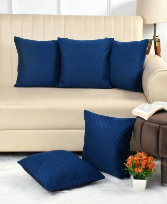 la' amour Checkered Cushions Cover(Pack of 5, 40.6 cm*40.6 cm, Blue)