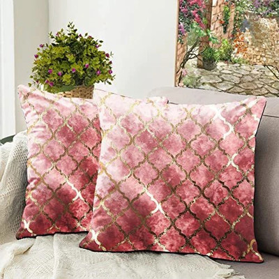 Bluegrass Velvet Cushions Cover(40 cm*40 cm, Pack of 2, Pink, Gold)
