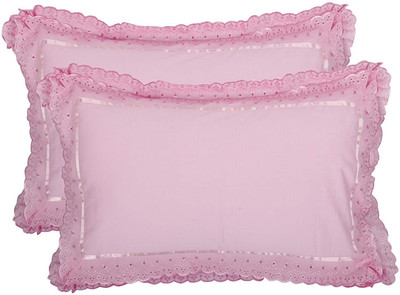 VHC Cotton Pillows Cover(69 cm*45 cm, Pack of 2, Pink)